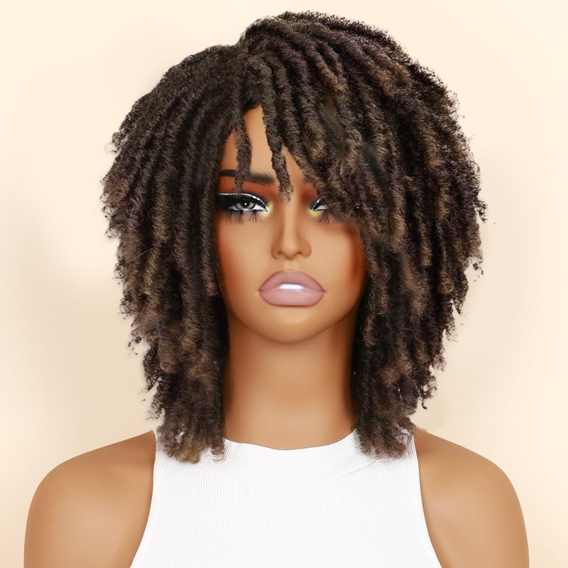 HANNE Dreadlock Wig Short Twist Braided Wigs for Black Women and Men Afro Curly Synthetic Wig Faux Locs Braided Crochet Hair Wigs (1B/30#) - Image 2